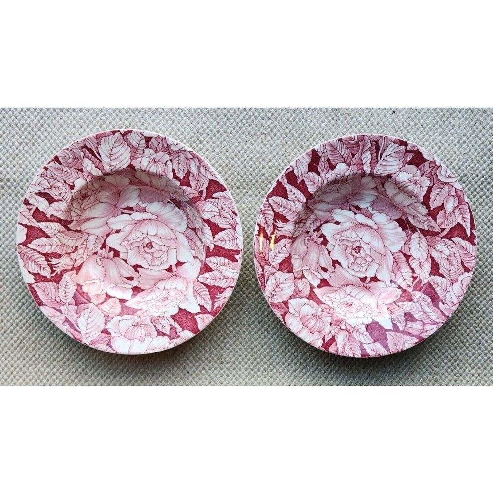 2 Myott Son and Company England Pink Bermuda Rose Chintz Rimmed Soup Bowls